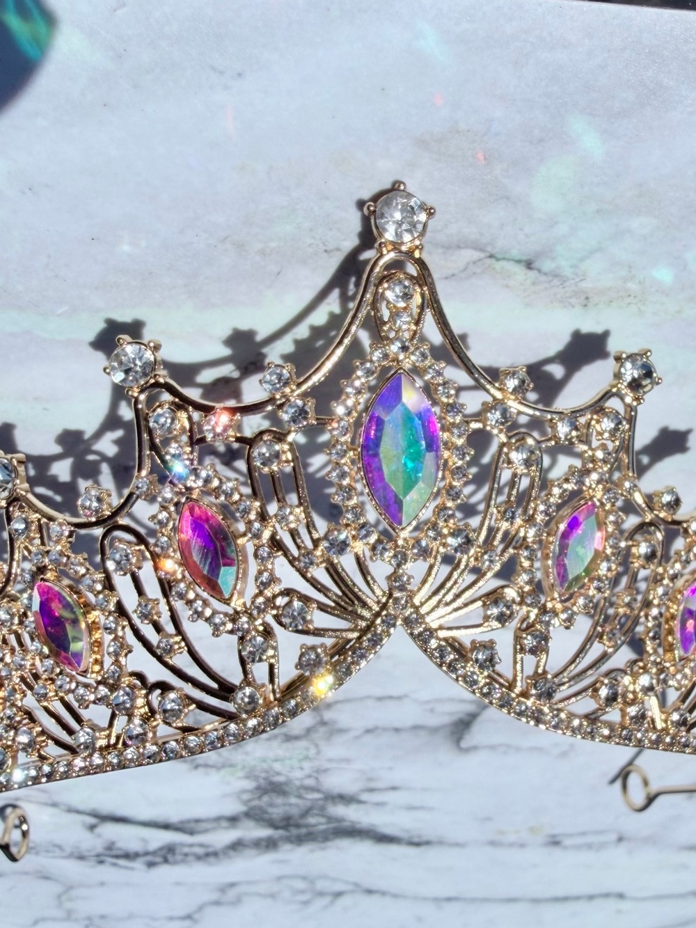 Gold Tiara with Iridescent Rhinestone Accents NWT - Picture 4 of 14